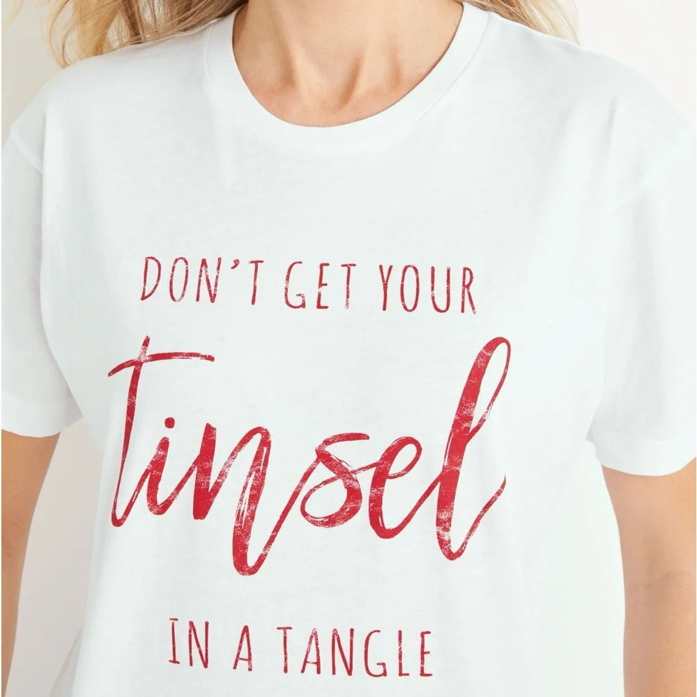 Maurices Christmas Graphic Tee White & Red Tinsel In Tangle Small Women’s